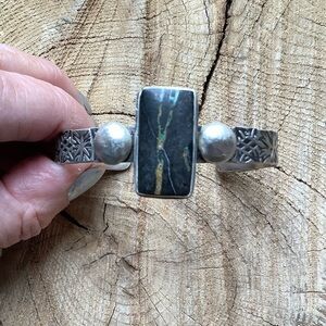 Sterling / stone Cuff Bracelet, up to 6” wrist